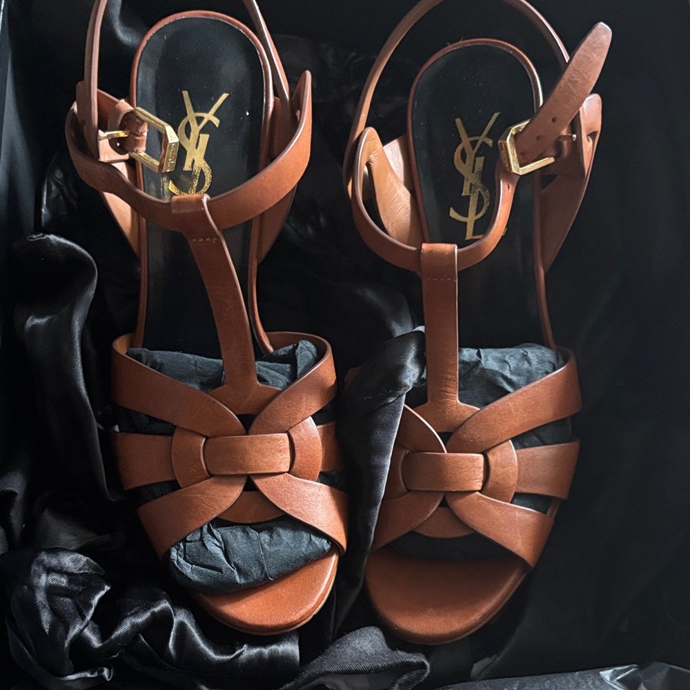 YSL Sandals: Saint Laurent Cognac Tribute 75, size 36 Authentic